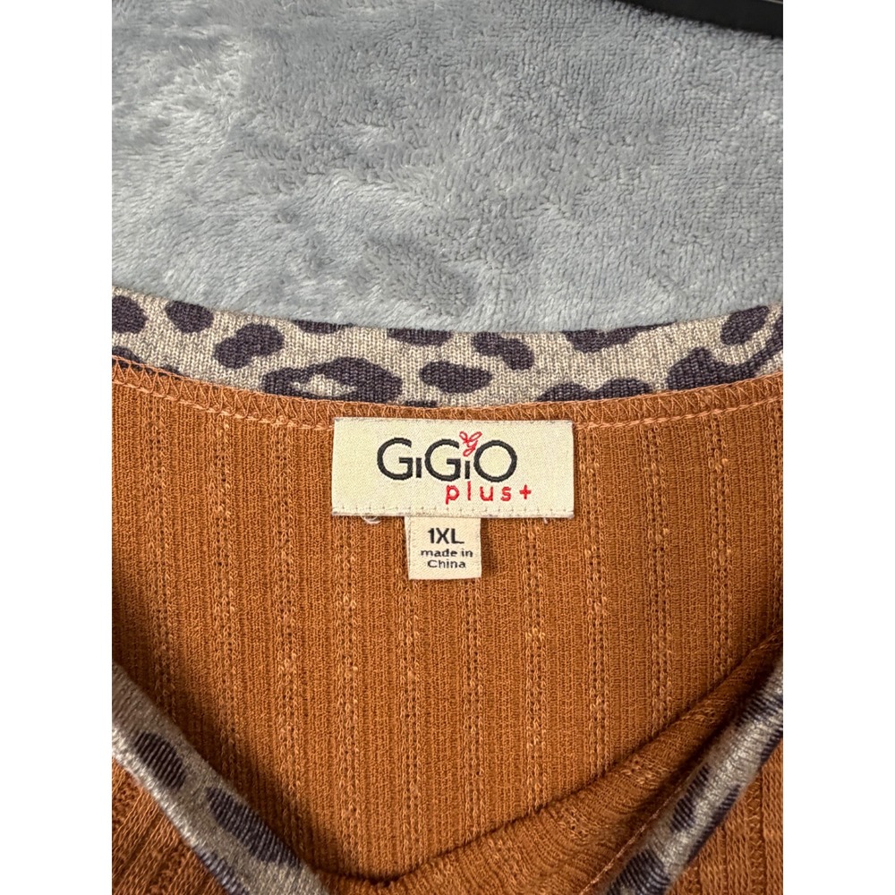 Gigio Plus Mixed Print Ribbed Knit Top Leopard Paisley Patchwork 1XL - Picture 5 of 8